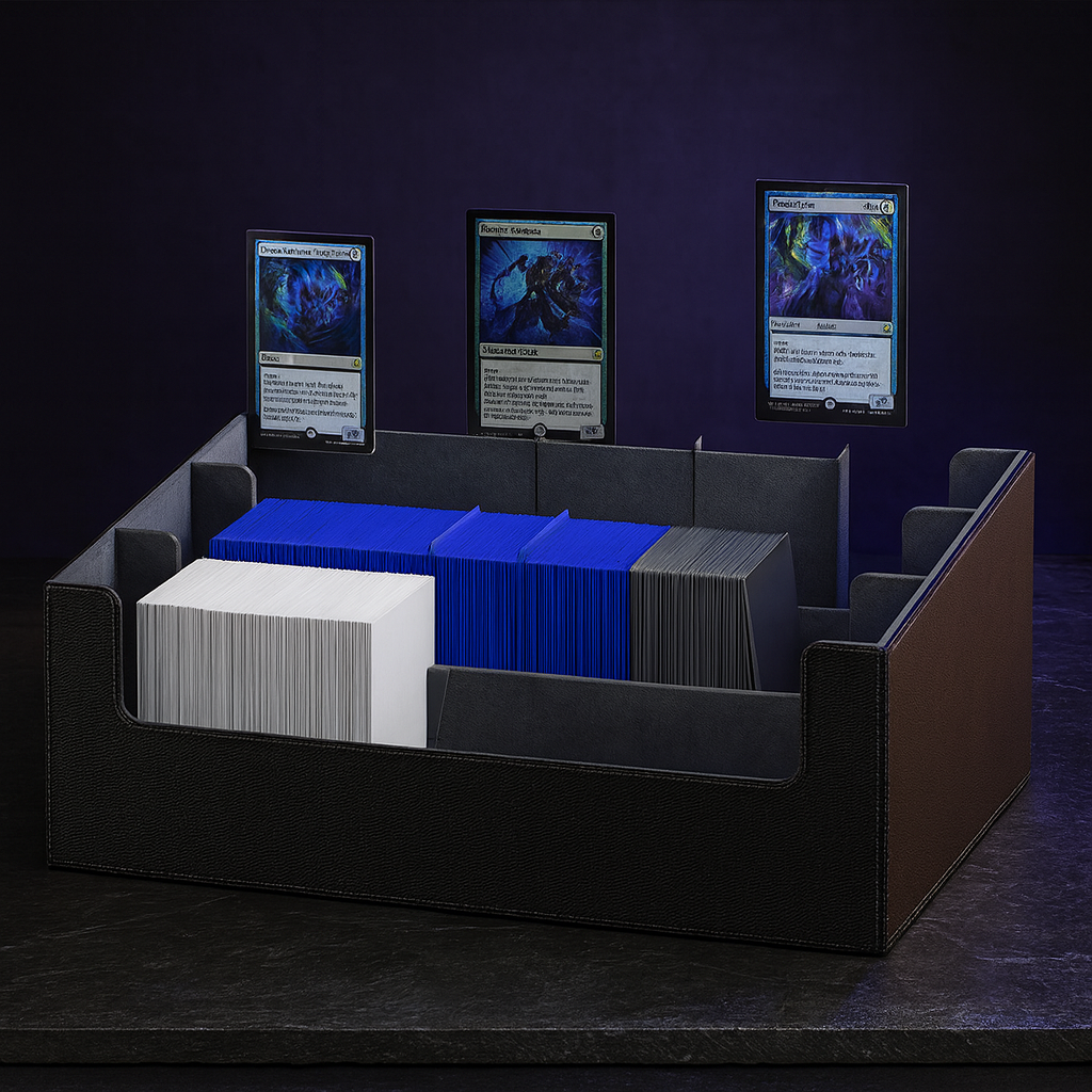 Card Storage Box, Holds 1,800 Sleeved Cards, PU Leather