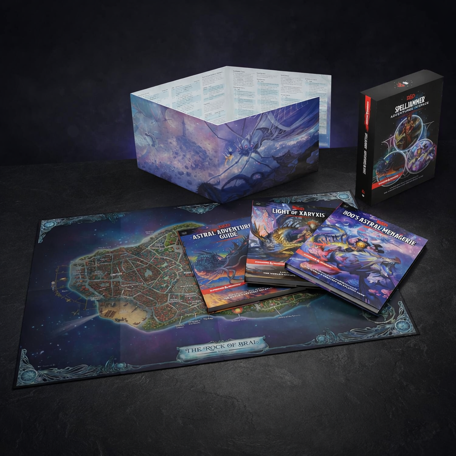 D&D Spelljammer Adventures in Space Collection on black slate tabletop Dice Armory studio background