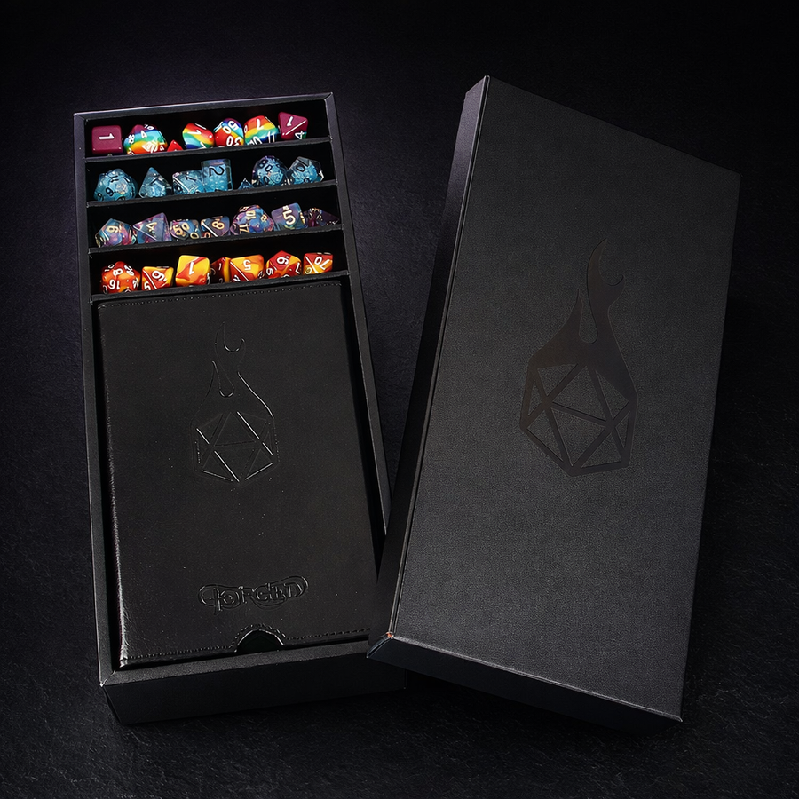 3 in 1 Dice Tower and Tray Combo for DnD and Tabletop on black slate tabletop Dice Armory studio background