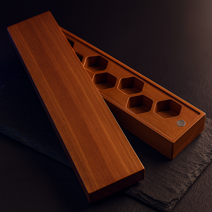Magnetic Wooden Dice Box for 7 Piece D&D Dice Set Walnut