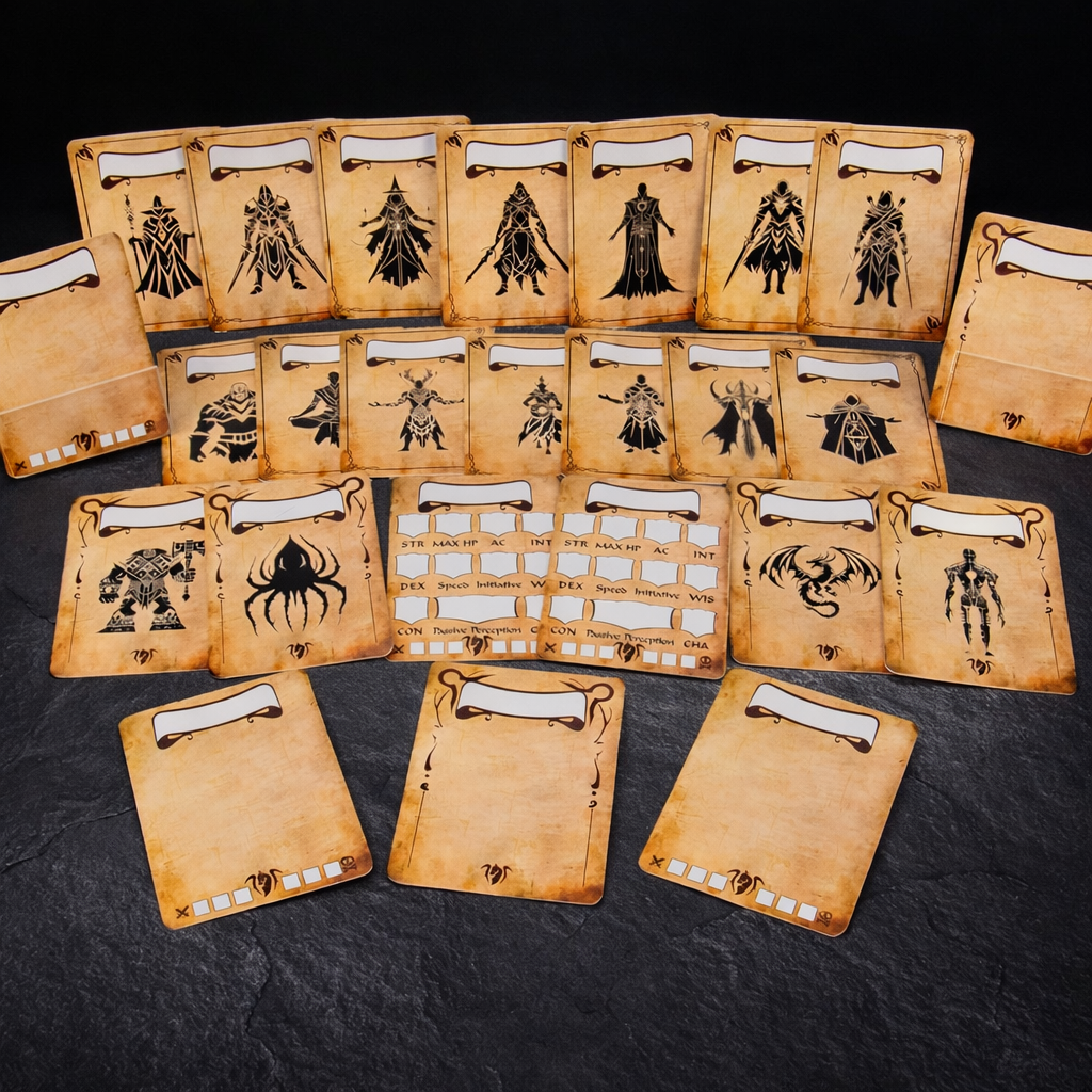 Clip-On Acrylic Initiative Tracker for DM Screen 25 Cards on black slate tabletop Dice Armory studio background