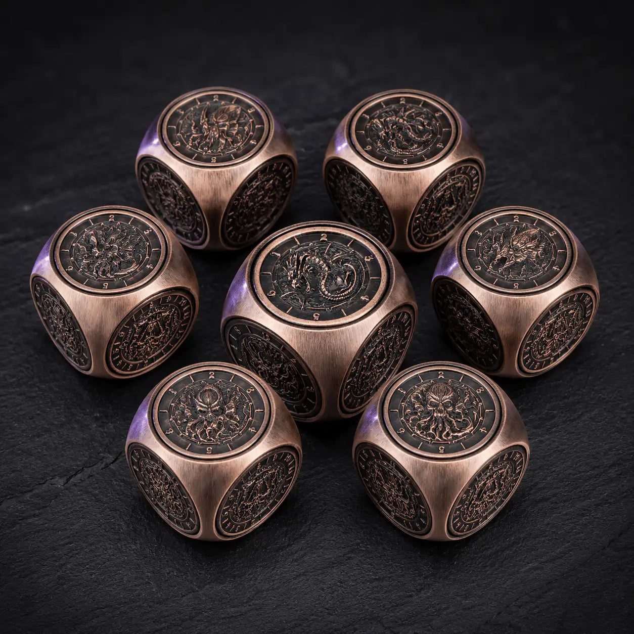 Goblin Spinner Metal Dice Set in Antique Copper, DnD dice