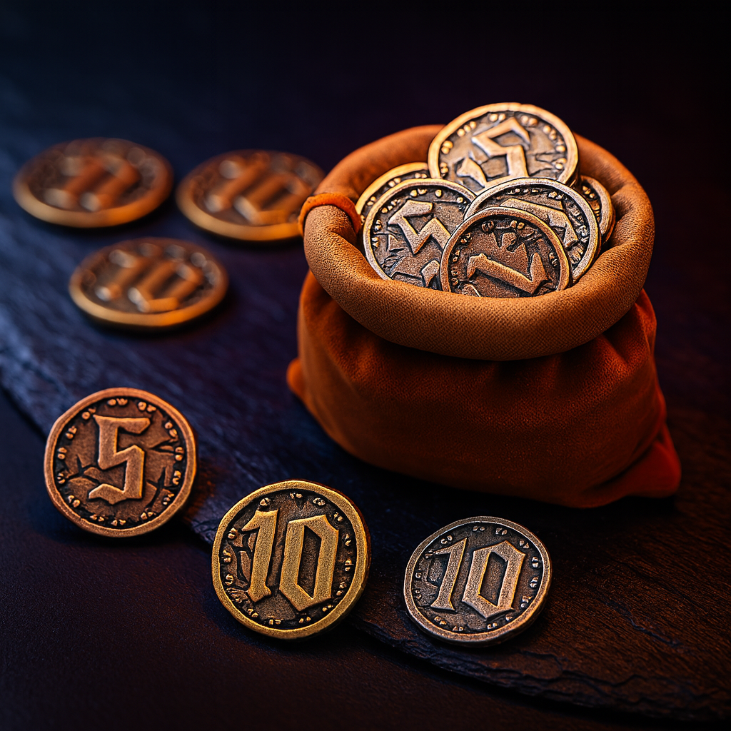 DnD Coins: 50 Heavy Metal Gold & Silver Tokens, Values 1 5 10