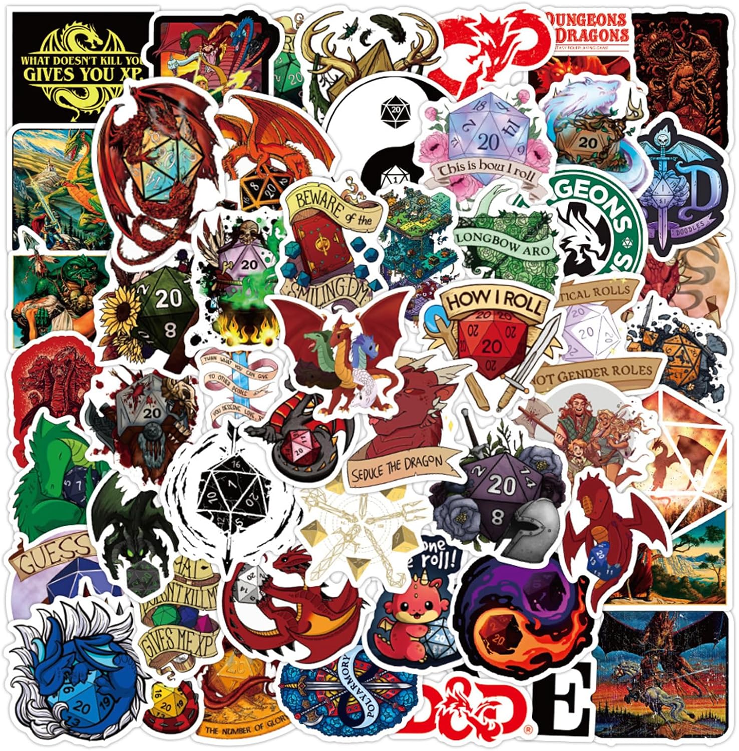 DnD Stickers 50 Pack, Waterproof Water Bottle Decal Pack