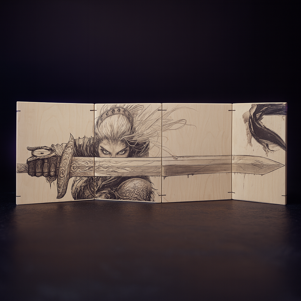 Wooden 4-Panel Magnetic Engraved Dungeon Master Screen