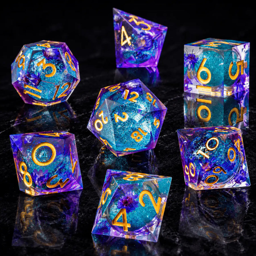 Purple Liquid Core Dice Set, DnD dice