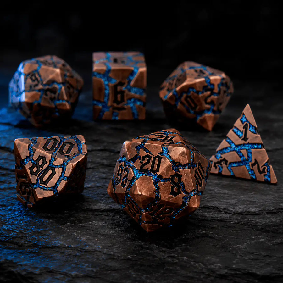 Copper & Blue Metal Dice Set, DnD dice
