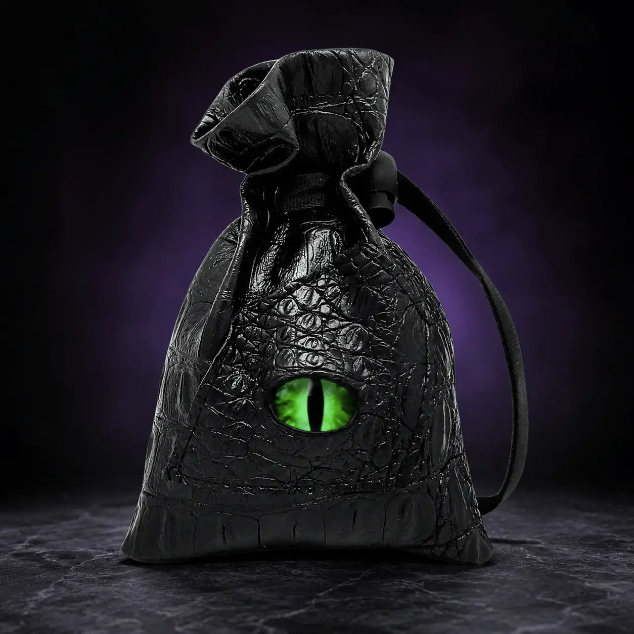 Dragon Eye Leather Dice Bag in Venom-green Eye, DnD dice bag