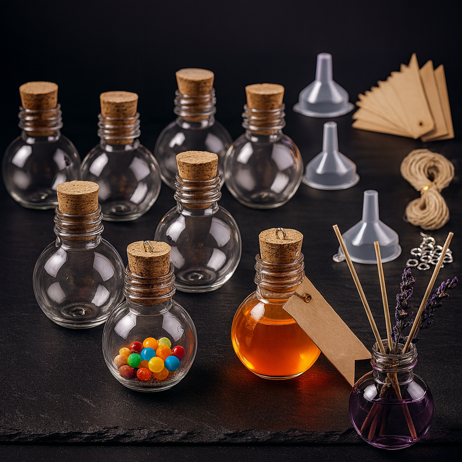 Fantasy Potion Bottles, 12 Pack 50 mL Mini with Corks and Funnels