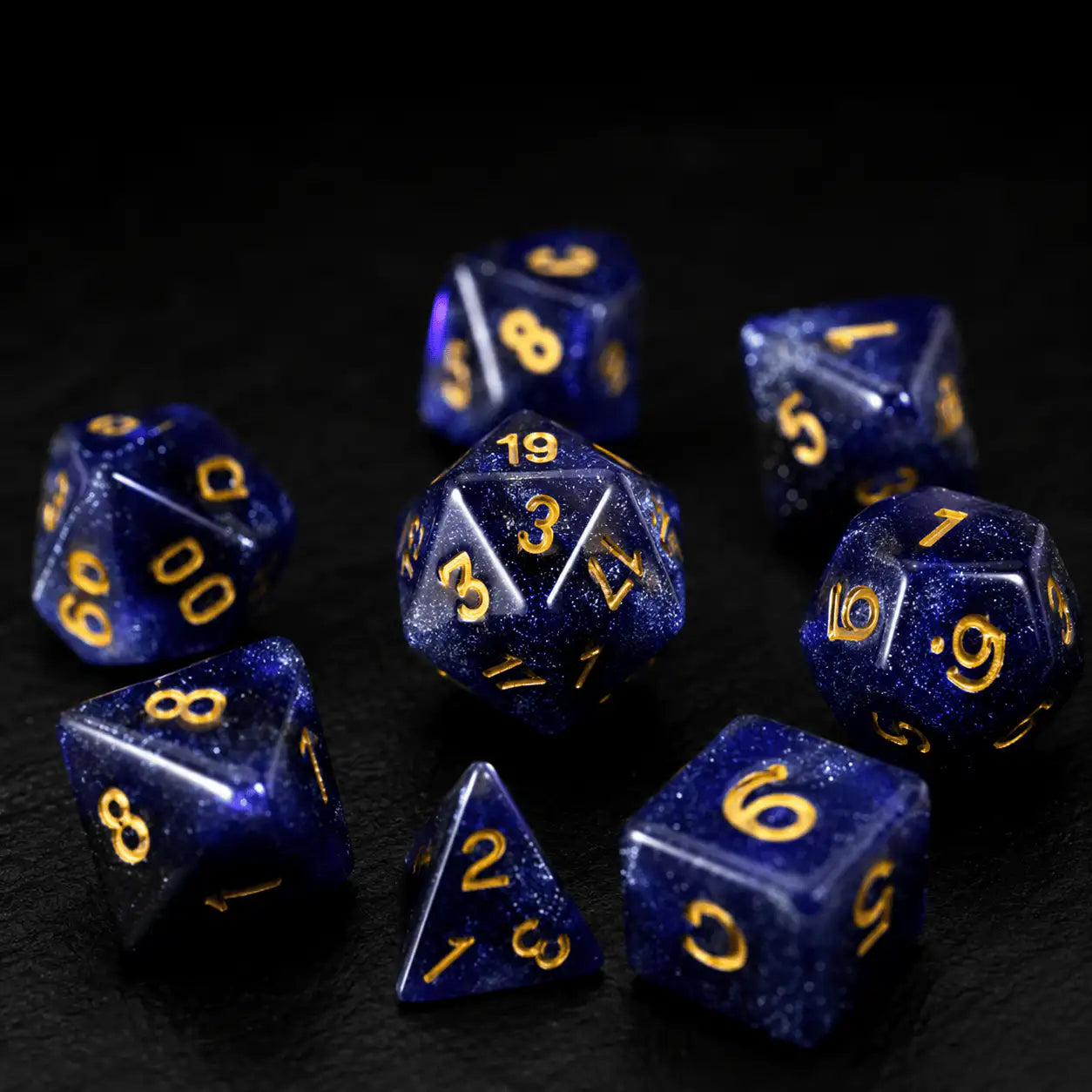 Dragon Sharp-Edge Dice Set in Dark Blue, DnD dice