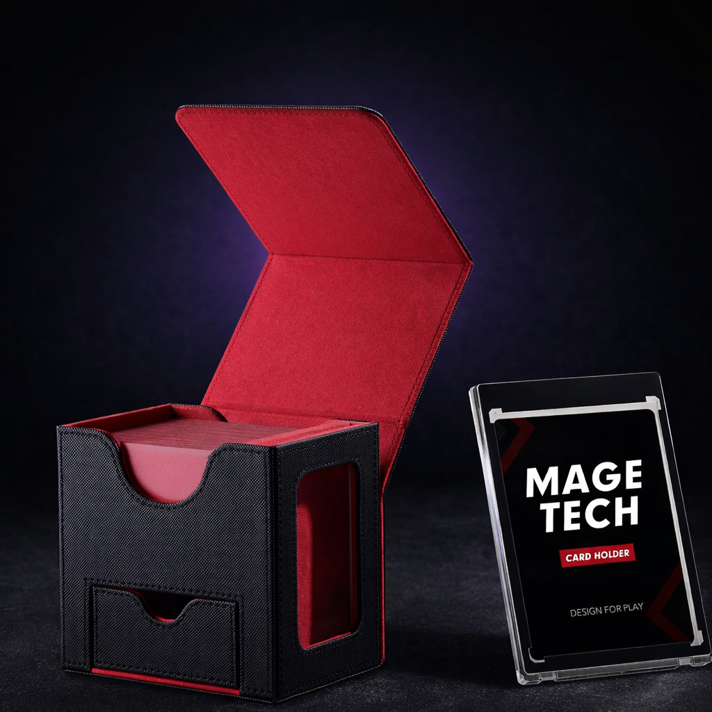 Commander Deck Box with Dice Tray and Card Brick on black slate tabletop Dice Armory studio background