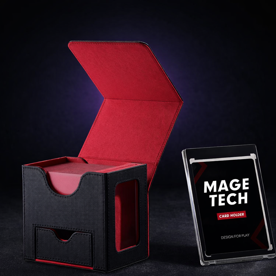 Commander Deck Box with Dice Tray and Card Brick on black slate tabletop Dice Armory studio background