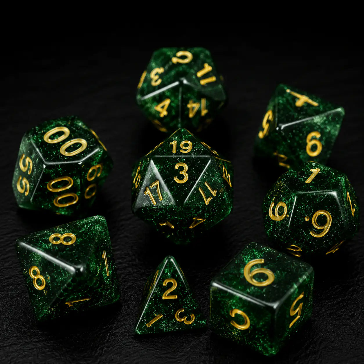Dragon Sharp-Edge Dice Set in Green, DnD dice