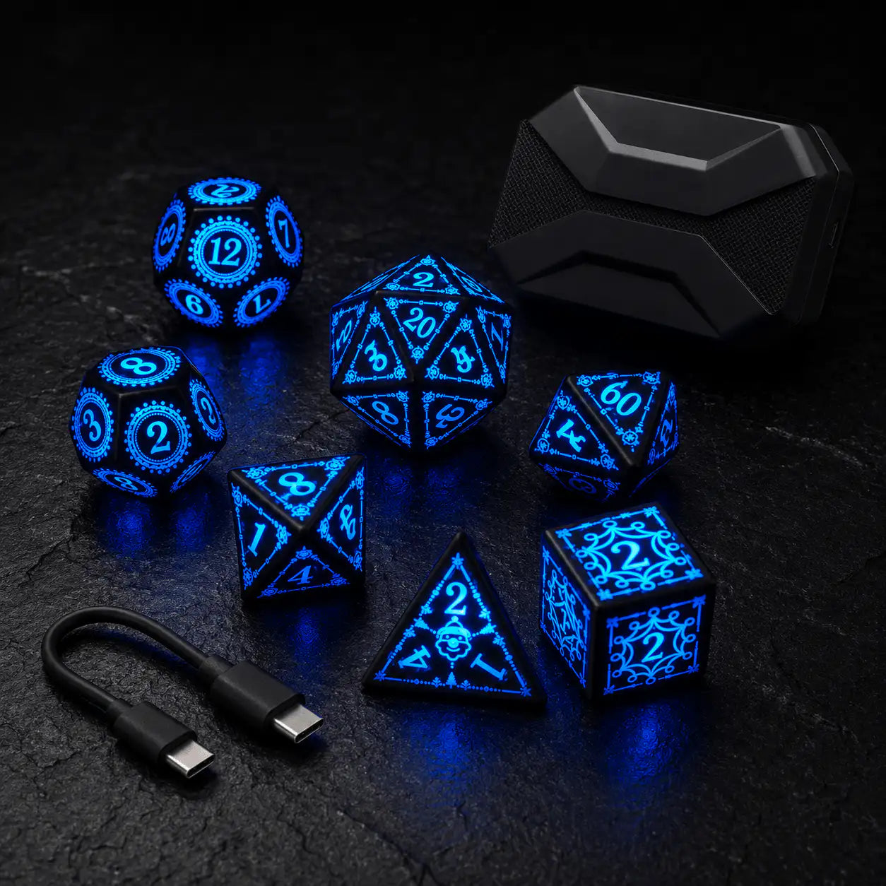 Blue LED Light-Up Dice Set, DnD dice for tabletop RPGs