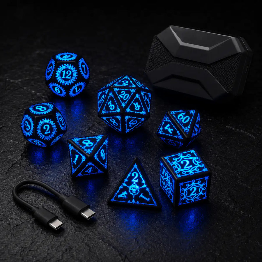 Blue LED Light-Up Dice Set, DnD dice for tabletop RPGs
