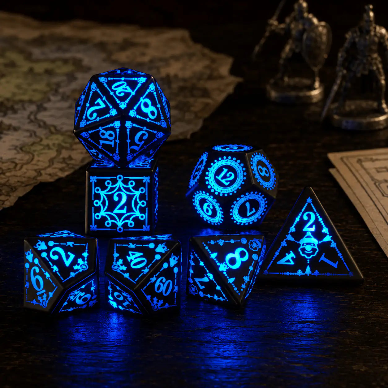 Blue LED Light-Up Dice Set, DnD dice for D&D players