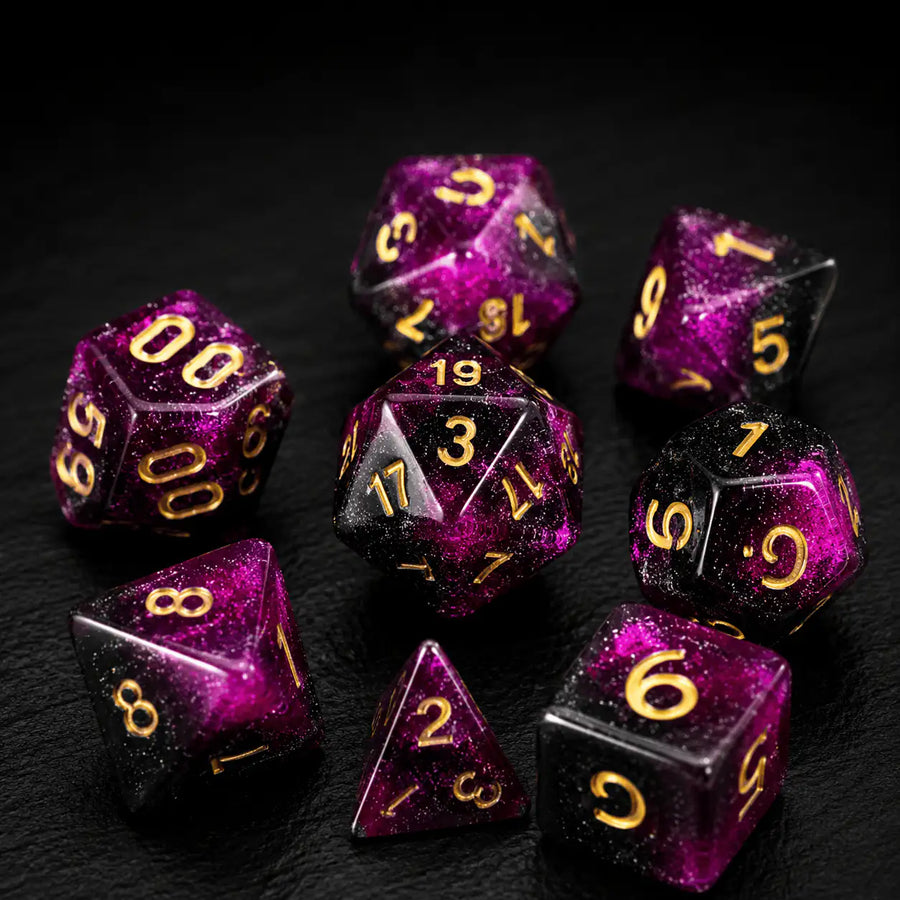 Dragon Sharp-Edge Dice Set in Purple, DnD dice