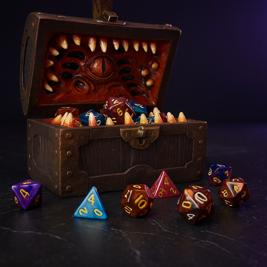 Large Mimic Chest with Lock & Key, Holds 6 Polyhedral Sets