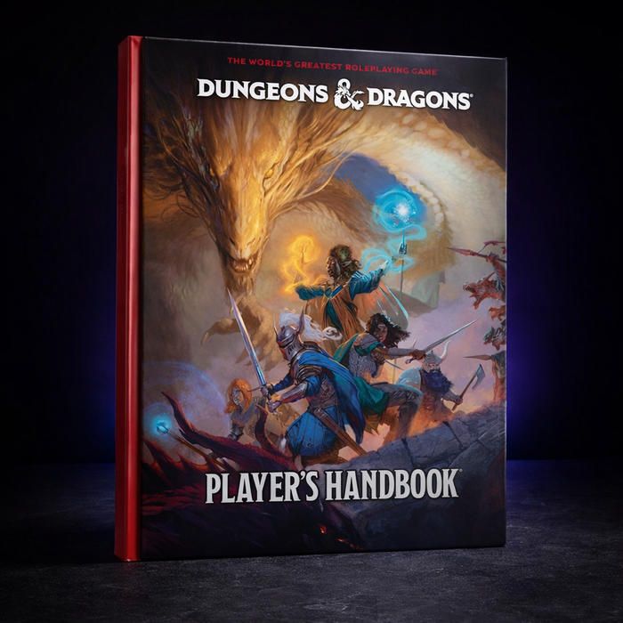 D&D 2024 Player's Handbook Core Rulebook on black slate tabletop Dice Armory studio background