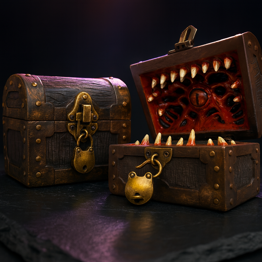 Large Mimic Chest with Lock & Key, Holds 6 Polyhedral Sets