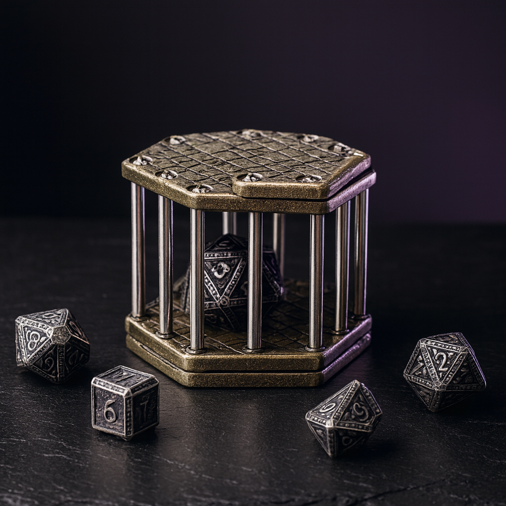 Metal Dice Jail, Bronze Cage Prison for Bad Dice