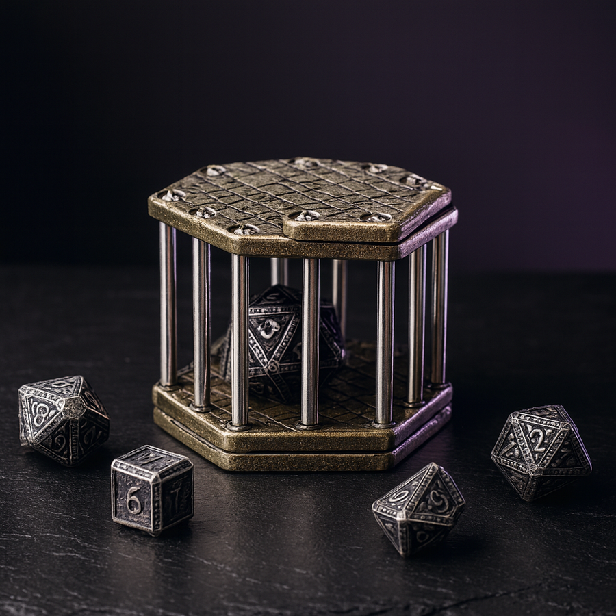 Metal Dice Jail, Bronze Cage Prison for Bad Dice