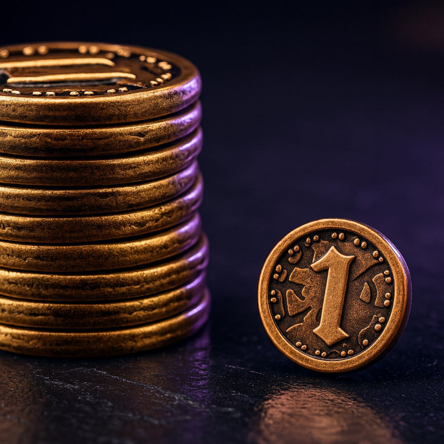 DnD Coins: 50 Heavy Metal Gold & Silver Tokens, Values 1 5 10