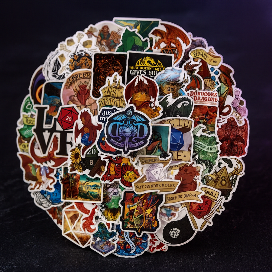 DnD Stickers 50 Pack, Dragon Decals for Water Bottles
