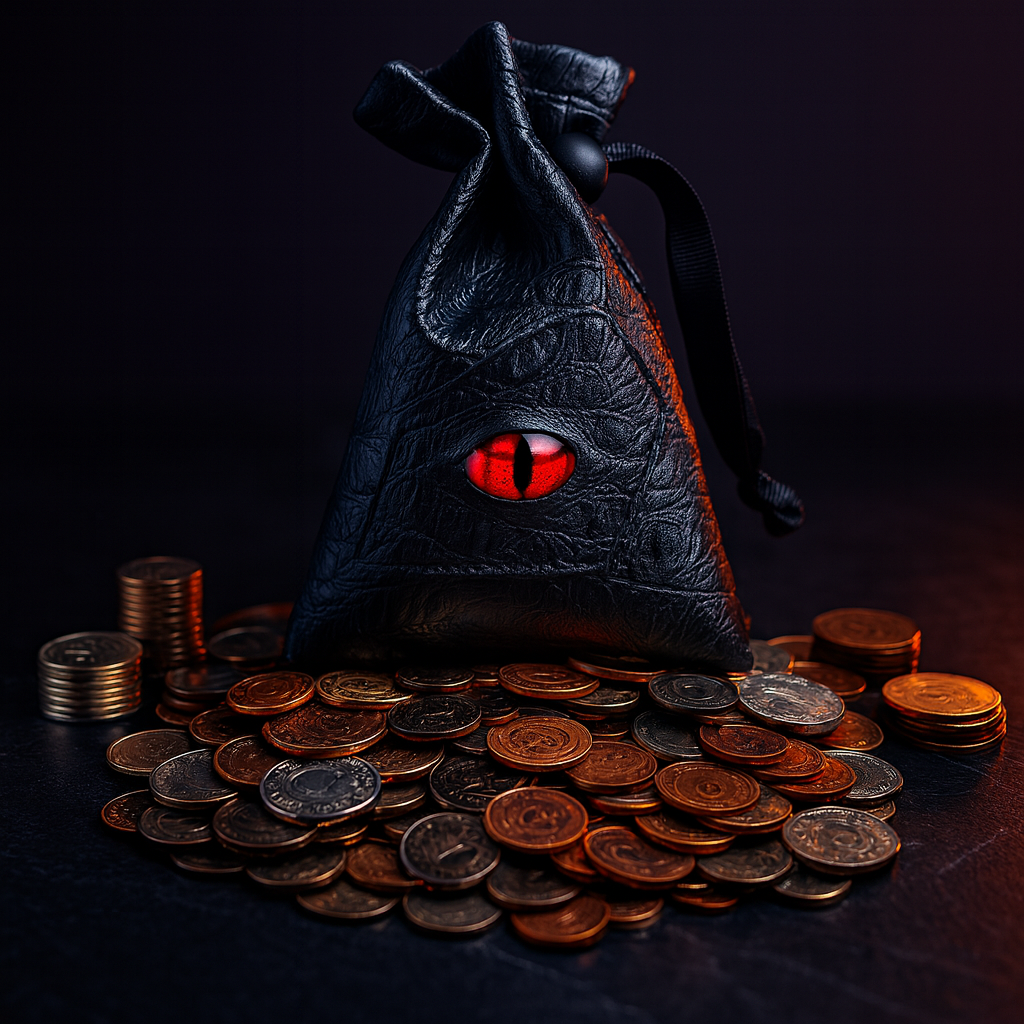 Metal Fantasy Coins: 60 DnD Tokens, 4 Denominations + Leather Pouch