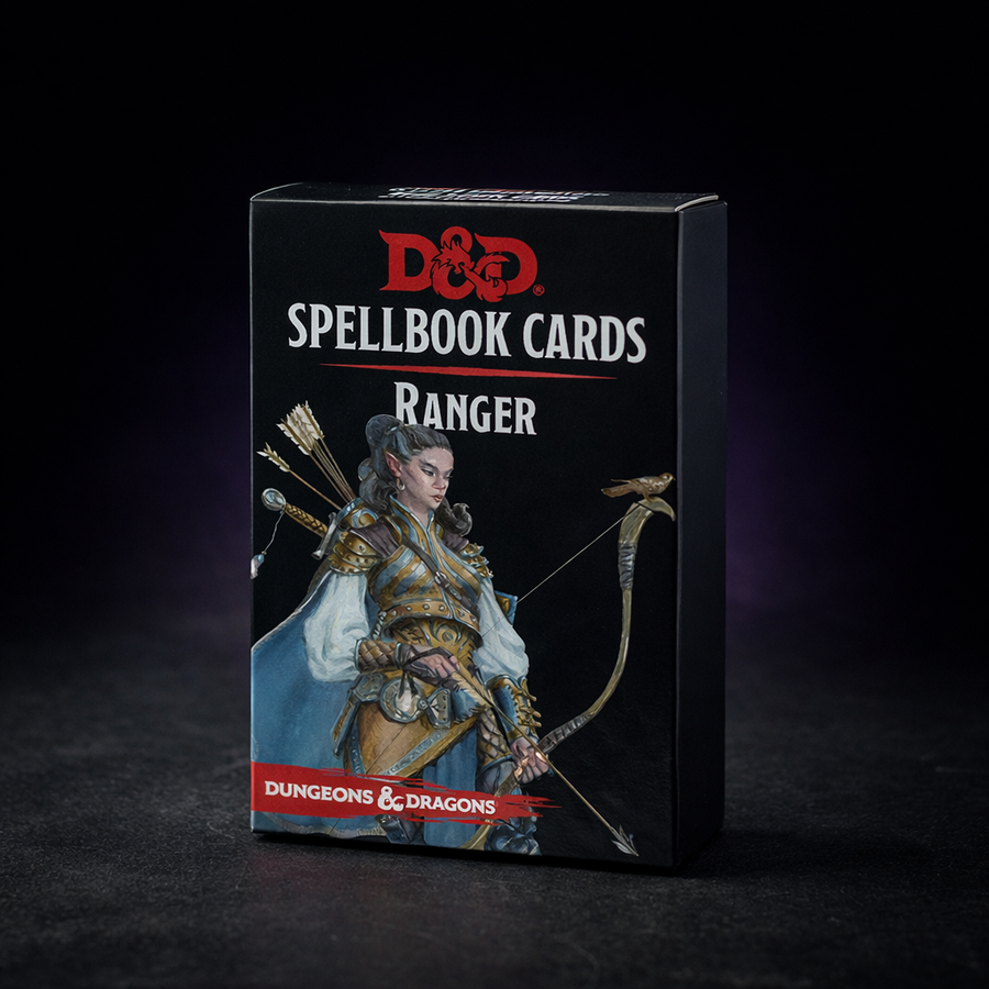 D&D Ranger Spell Cards Deck for 5e Players on black slate tabletop Dice Armory studio background