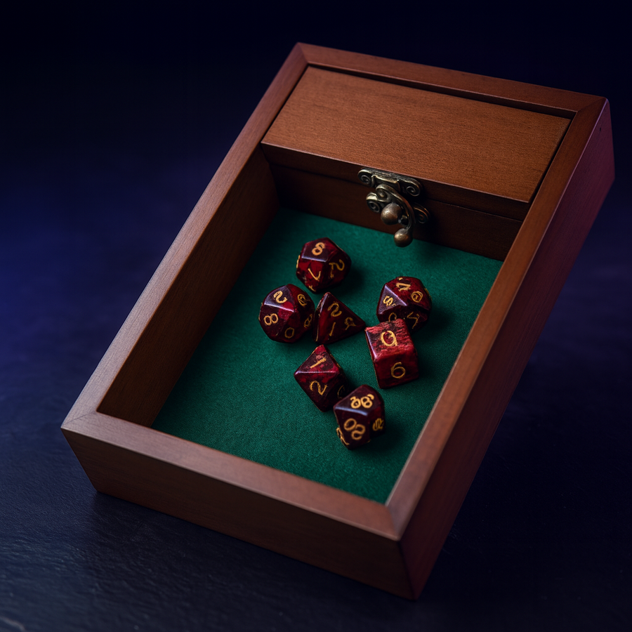 Wooden Dice Tray with Storage Vault Lid for DND Tabletop Games
