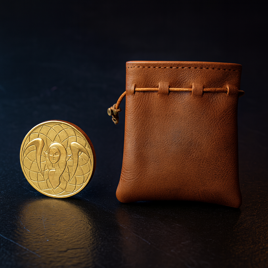 DnD Coins: 50 Gold Metal Fantasy Coins Treasure + PU Leather Bag