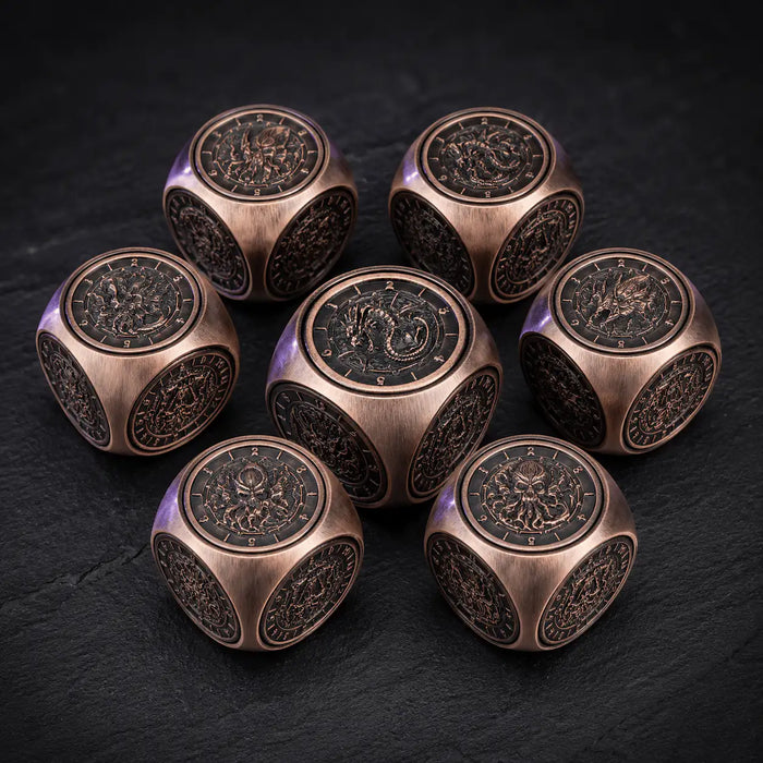 Goblin Spinner Metal Dice Set in Antique Copper, DnD dice