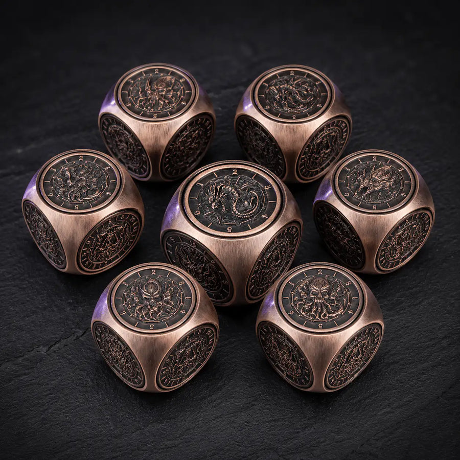 Goblin Spinner Metal Dice Set in Antique Copper, DnD dice