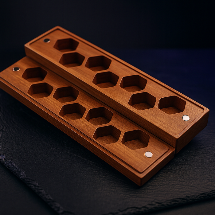 Magnetic Wooden Dice Box for 7 Piece D&D Dice Set Walnut