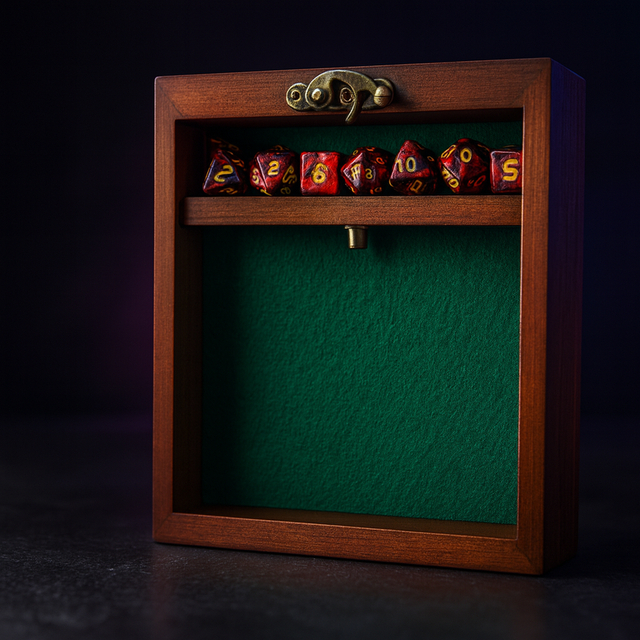 Wooden Dice Tray with Storage Vault Lid for DND Tabletop Games