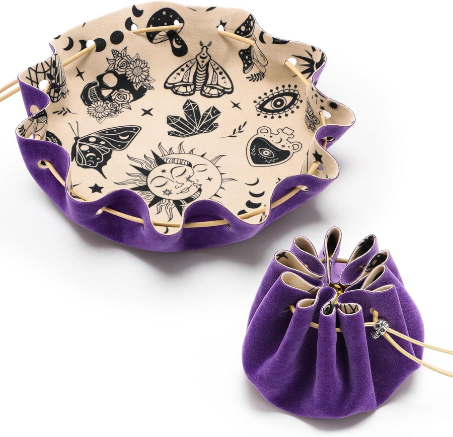 Purple DND Dice Bag with Felt Dice Tray, RPG Pouch