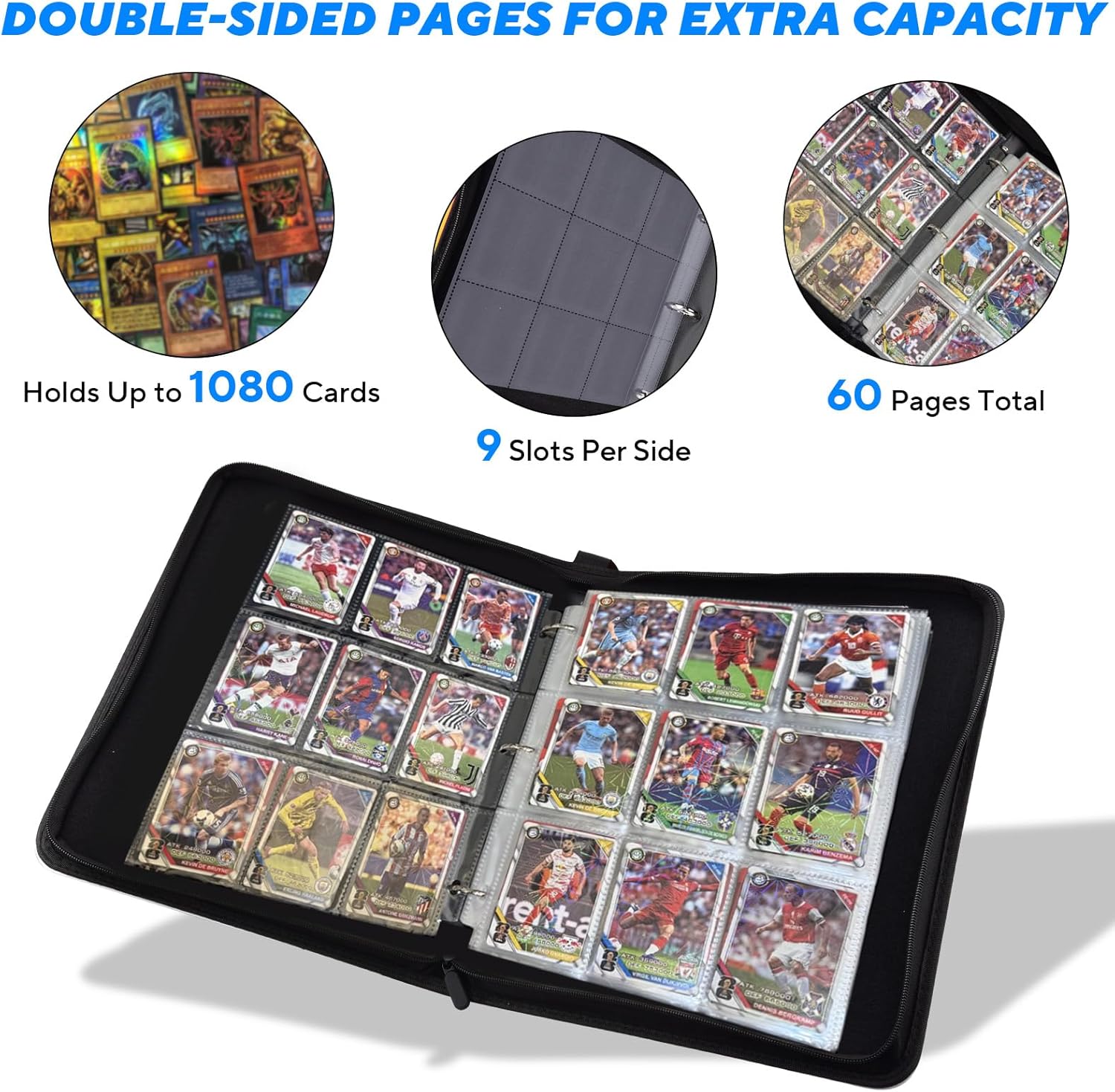 Portable Pokemon Card Binder, 1080 Cards, 60 Sleeves