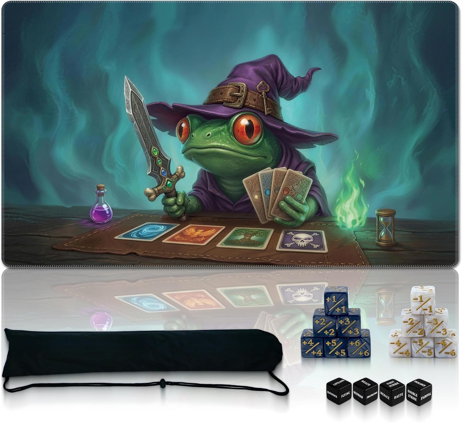 TCG Battle Set Frog Duelist Stitched Playmat 24x14 Dice Bag