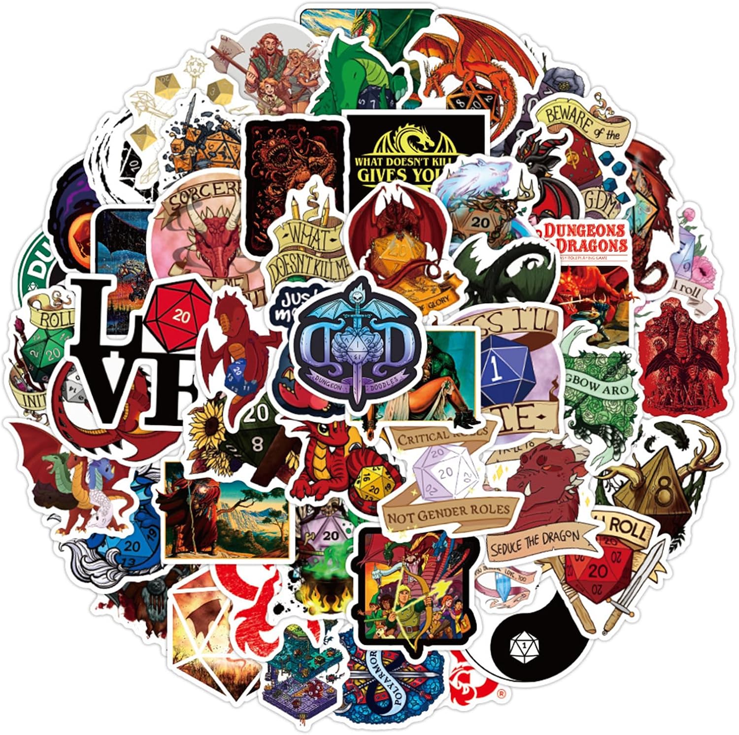 DnD Stickers 50 Pack, Waterproof Water Bottle Decal Pack