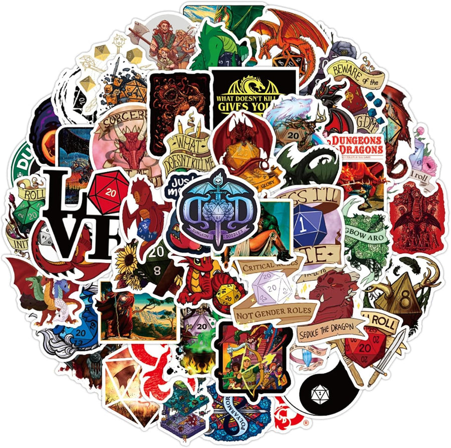 DnD Stickers 50 Pack, Waterproof Water Bottle Decal Pack