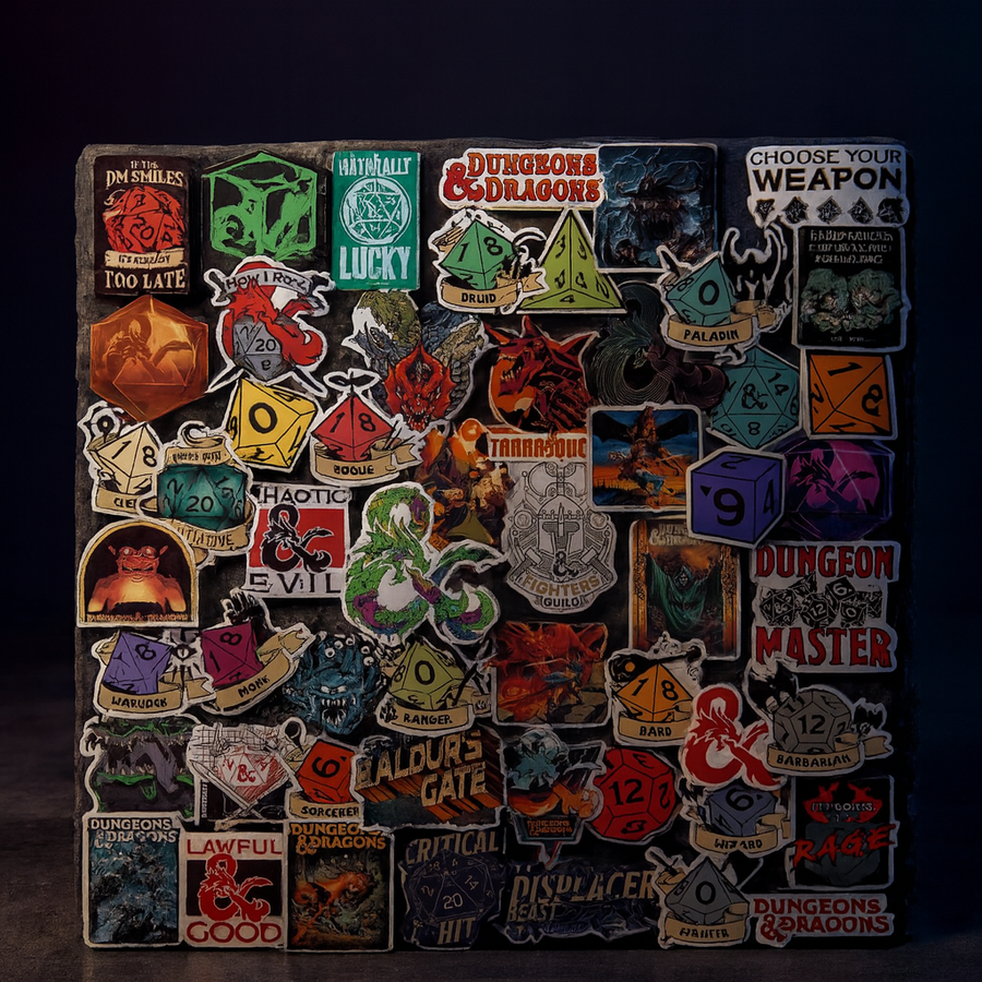 DnD Stickers 50 Pack, Large Deluxe Die-Cut RPG Decals