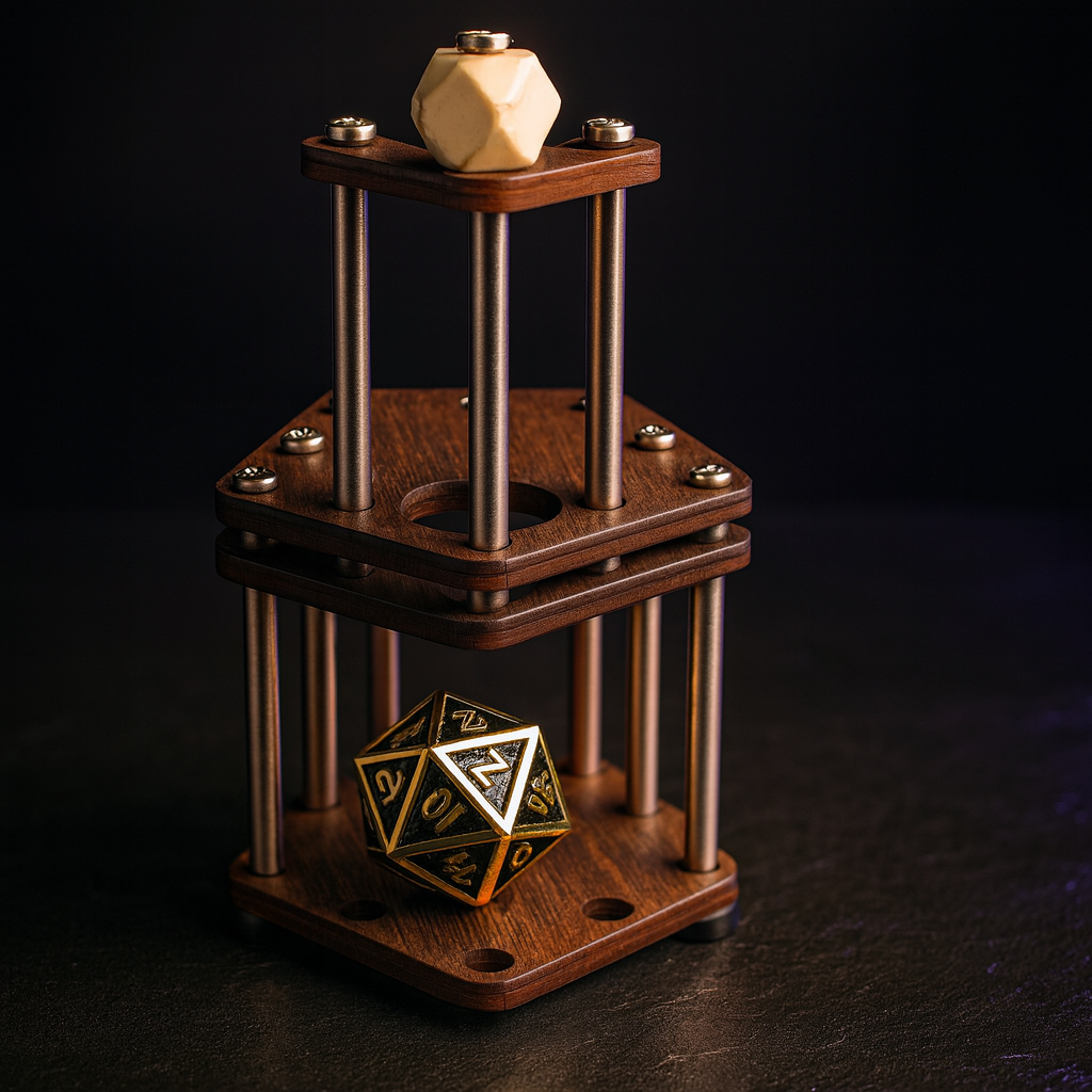 DnD Dice Jail, Walnut Cage with Metal Bars for Dice