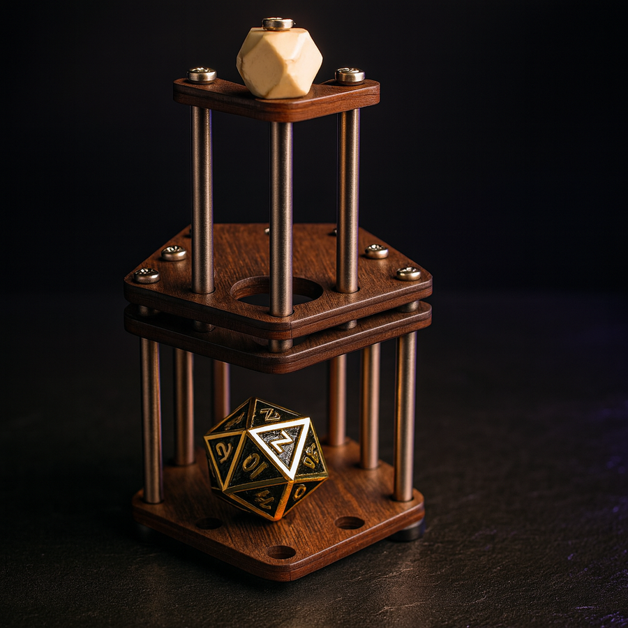 DnD Dice Jail, Walnut Cage with Metal Bars for Dice