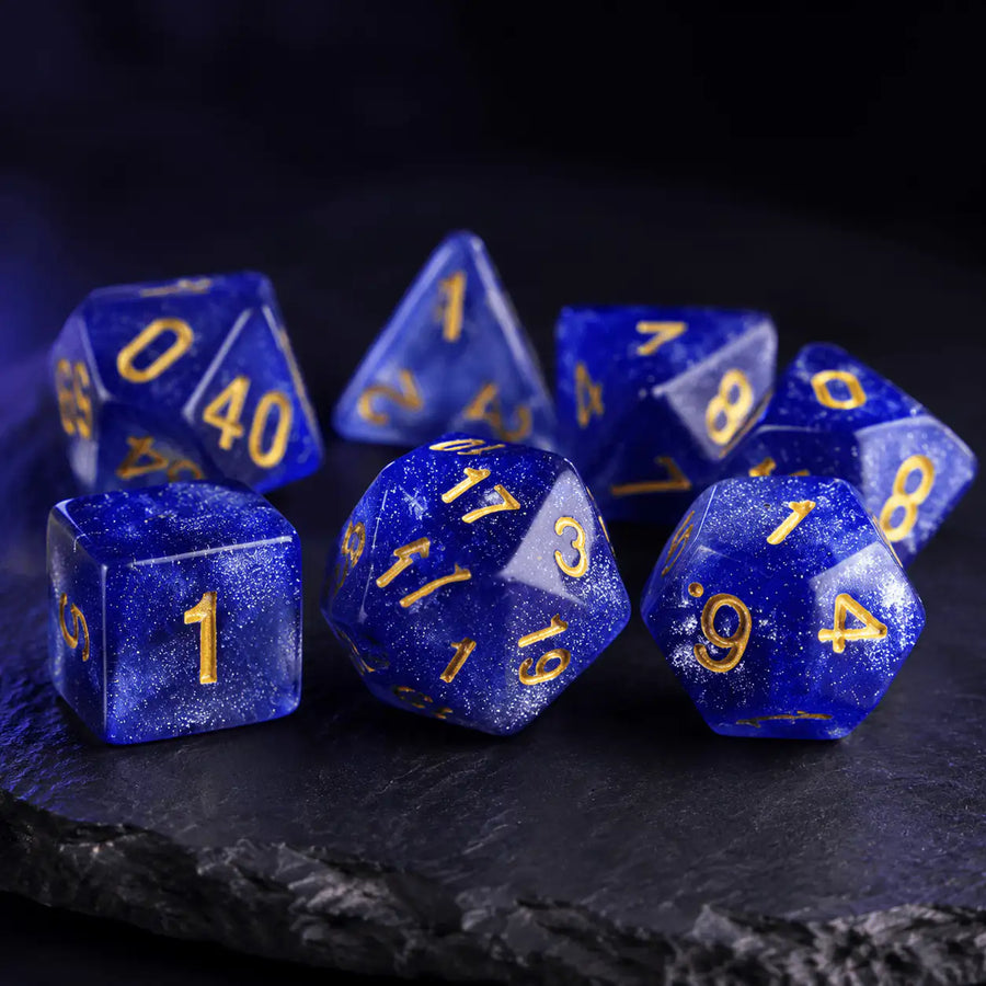 Dragon Sharp-Edge Dice Set in Blue, DnD dice