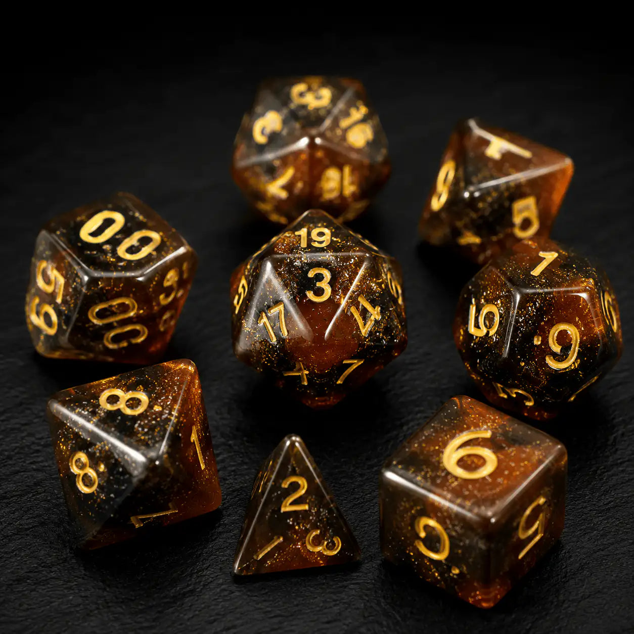 Dragon Sharp-Edge Dice Set in Brown, DnD dice