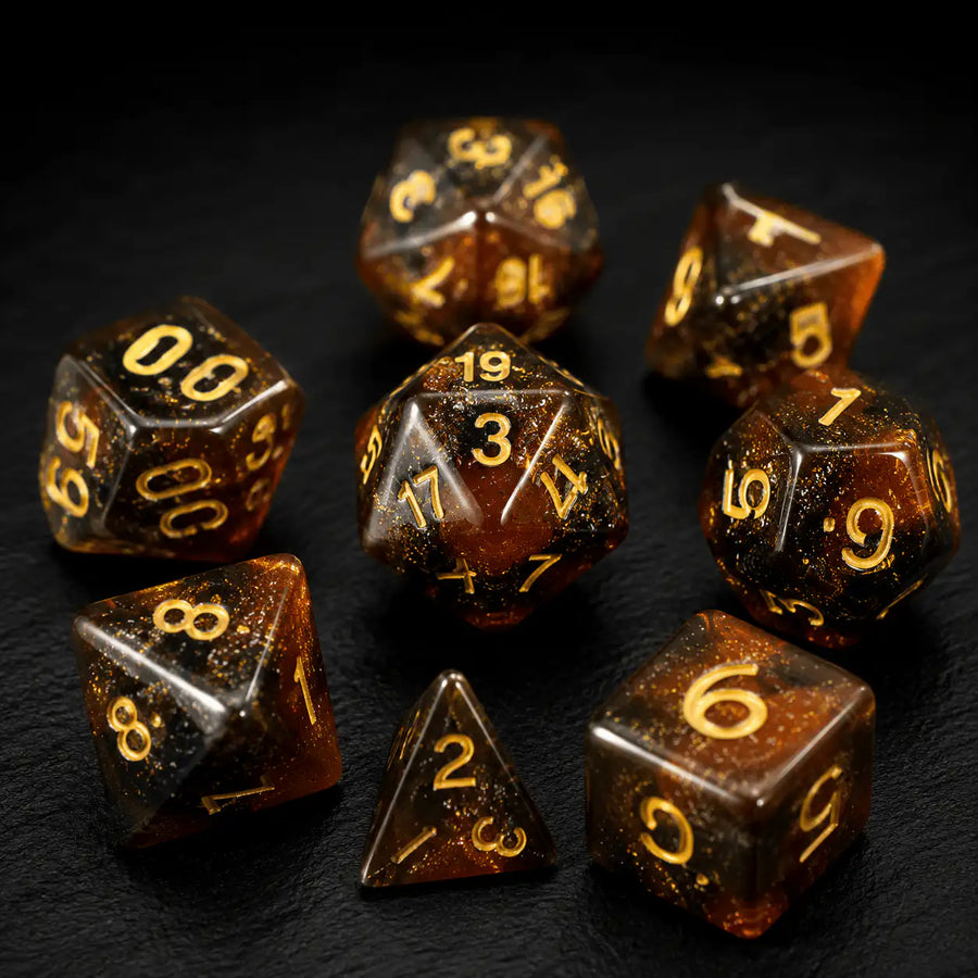 Dragon Sharp-Edge Dice Set in Brown, DnD dice