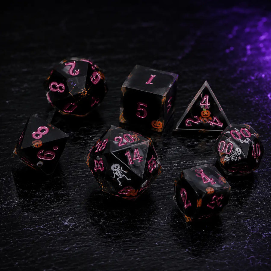 Skull & Heart Sharp-Edge Dice Set, DnD dice for tabletop RPGs