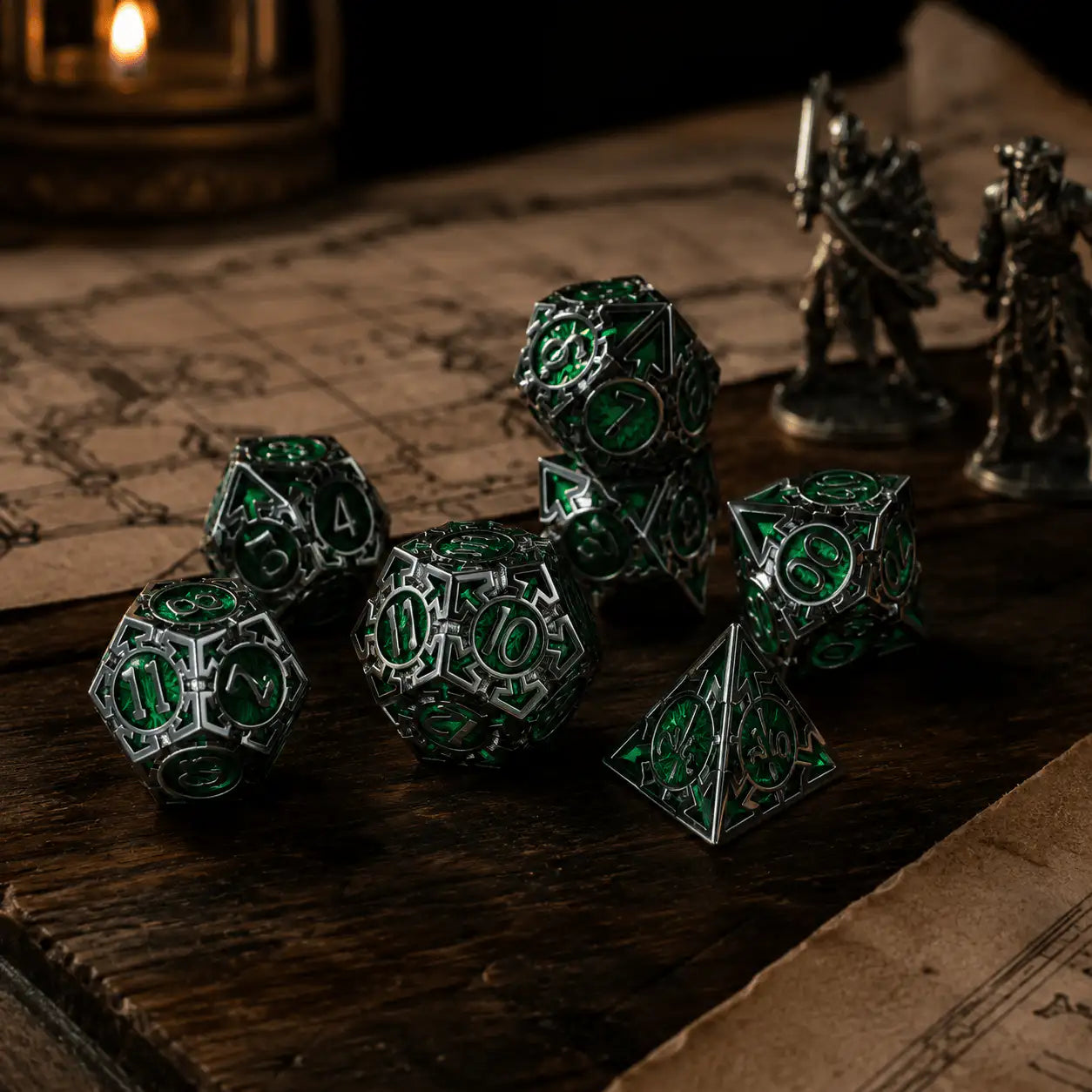 Green Metal Dice Set, DnD dice
