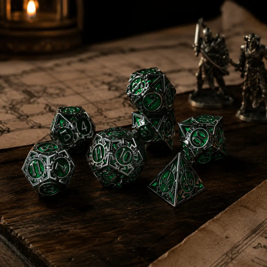 Green Metal Dice Set, DnD dice